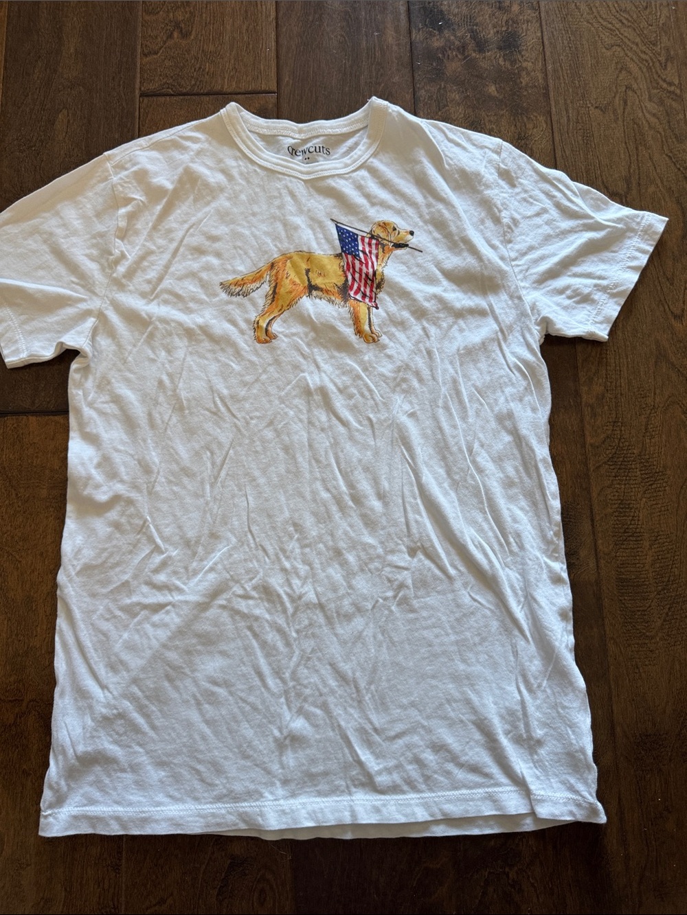 J. Crew Factory White Tee with Golden Retriever and American Flag